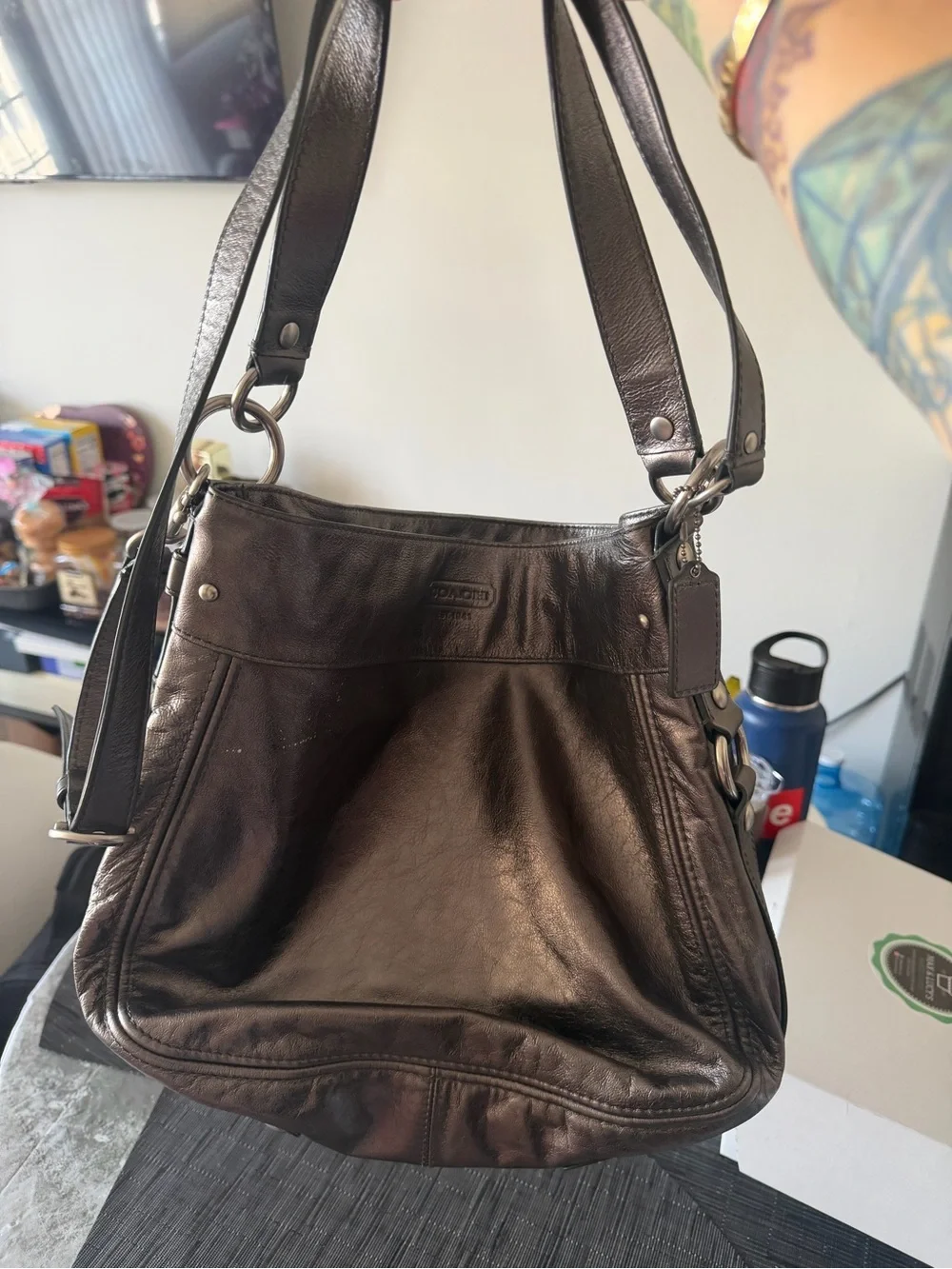 Coach Metallic Brown Leather Shoulder Bag